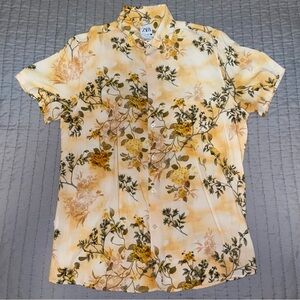 Zara Men's Floral Shirt - Cream and Yellow